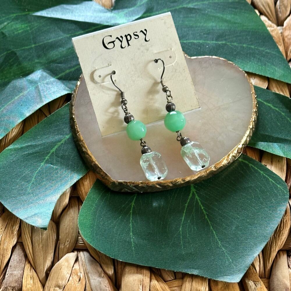BOGO FREE GREEN STONE BEADED EARRINGS
